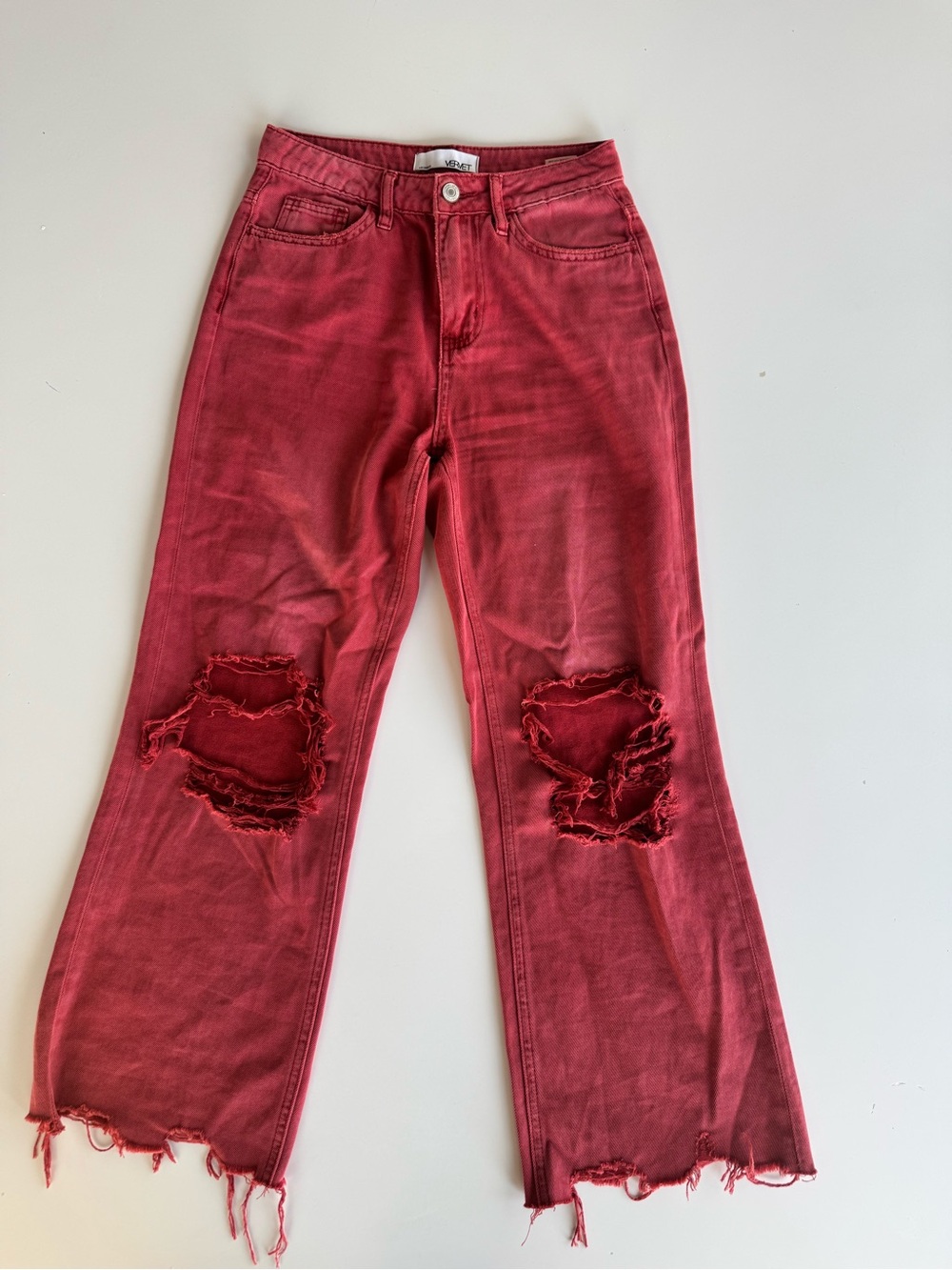Women’s Red Distressed Ankle Jeans